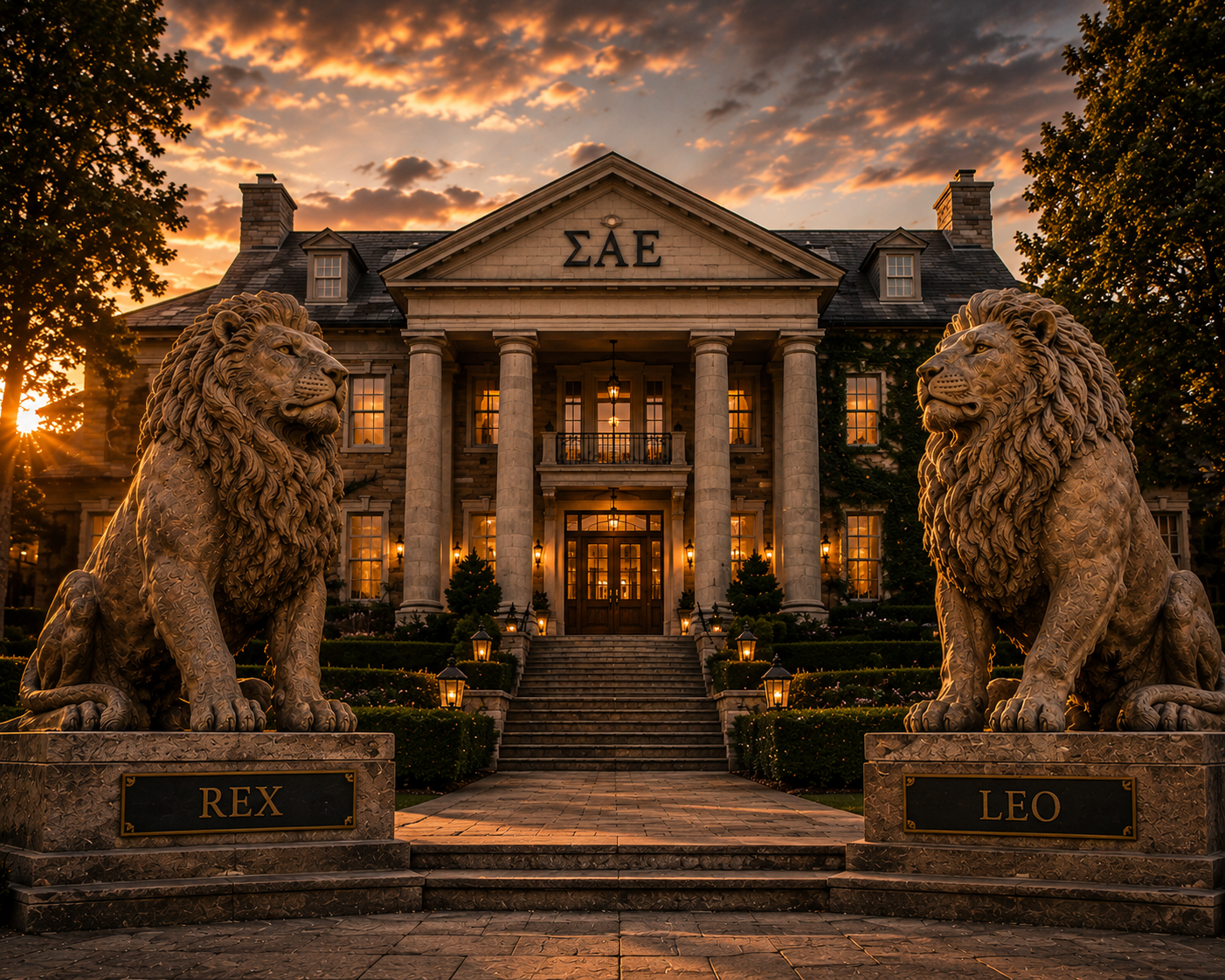 The Lions Project — Rex and Leo statues at the Michigan Delta chapter house